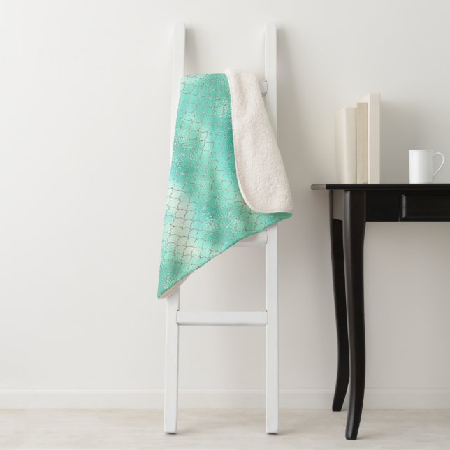 Silver Mint Mermaid Sherpa Blanket (In Situ)