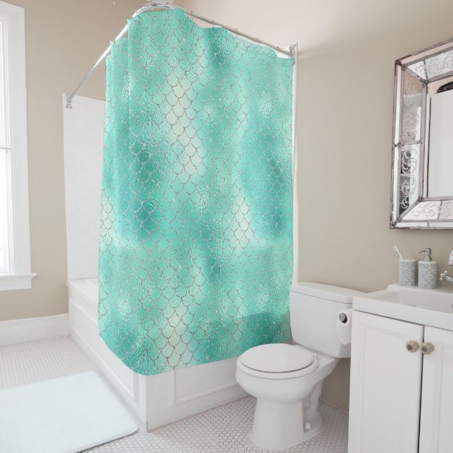 Silver Mint Mermaid Shower Curtain (In Situ)