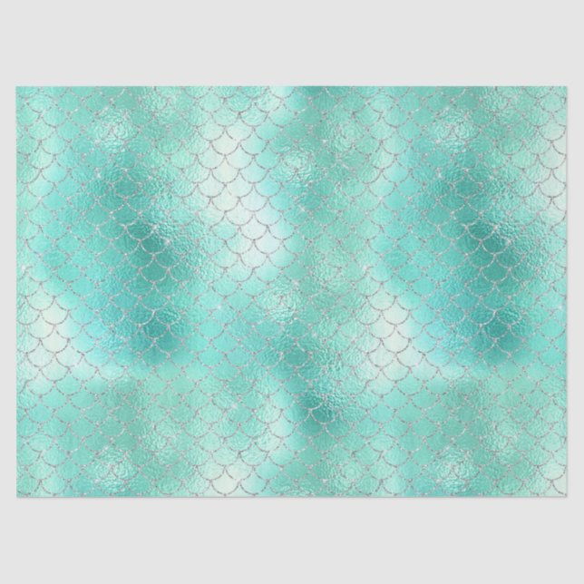 Silver Mint Mermaid Tissue Paper (Front)