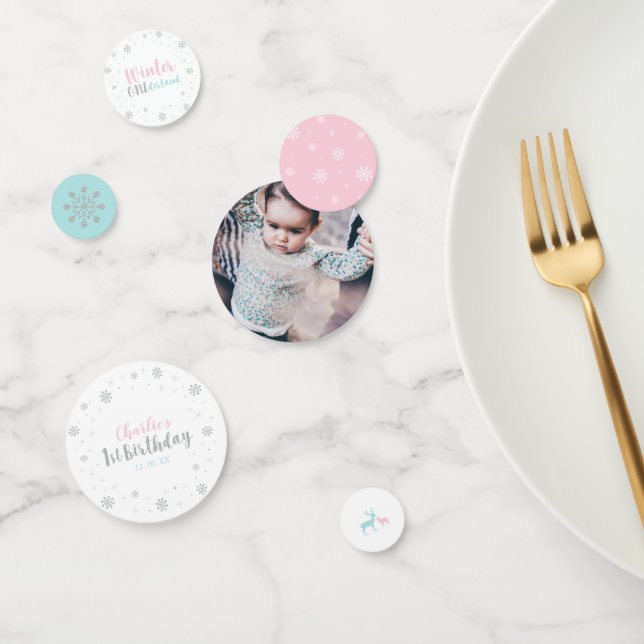 Silver, Mint & Pink Winter Wonderland 1st Birthday Confetti (Group)