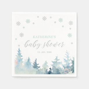 Silver & Mint Winter Wonderland Snow Baby Shower Napkin