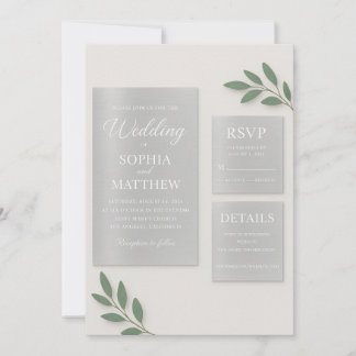 Silver Mirror Acrylic Wedding Invitation Set with