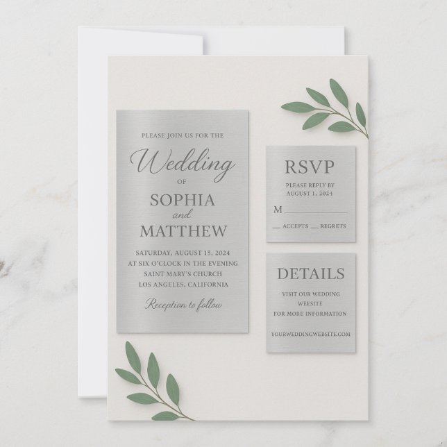 Silver Mirror Acrylic Wedding Invitation Set with  (Front)