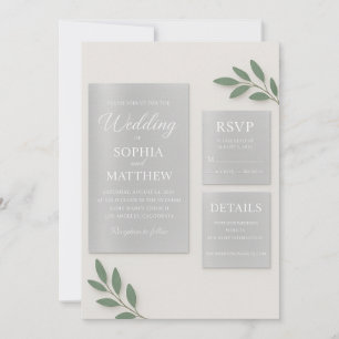 Silver Mirror Acrylic Wedding Invitation Set with 