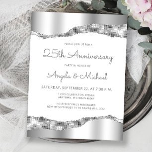 Silver Mirror Foil 25th Anniversary Invitation Postcard