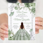 Silver Mis Quince Sage Green Floral Quinceañera Invitation<br><div class="desc">Sage Green & Silver Floral Quinceañera Invitation
Mis Quince Anos,  15th Birthday, </div>