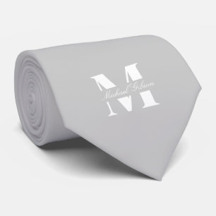 Silver Mist   Custom Monogram Wedding Groomsmen  Tie
