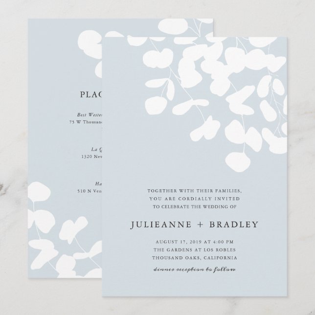Silver Mist Eucalyptus Greenery Modern Wedding Invitation (Front/Back)