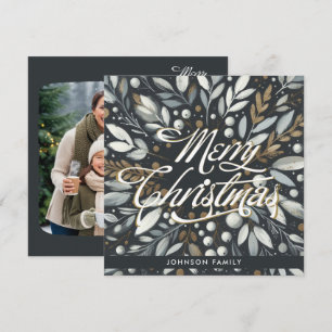 Silver mistletoe wreath Flat Holiday Card