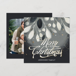 Silver mistletoe wreath Flat Holiday Card