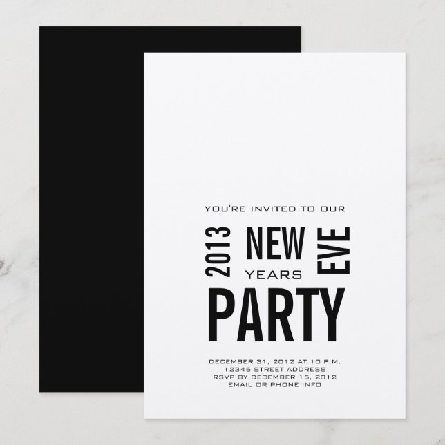 Silver Modern 2013 New Years Eve Party Invitation (Front/Back)