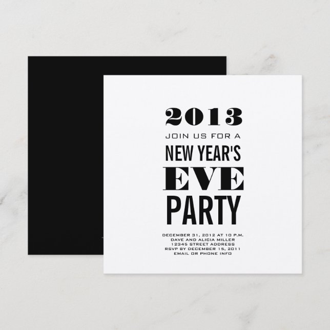 Silver Modern 2013 New Year's Eve Party Invite (Front/Back)