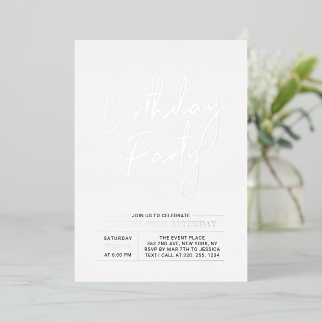 Silver Modern Brush Script Adult Birthday Party (Standing Front)
