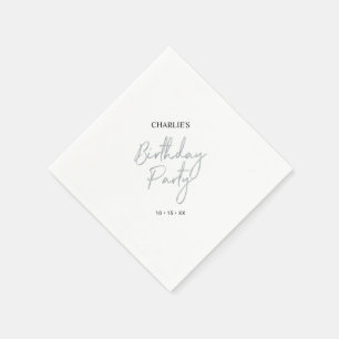 Silver Modern Brush Script Adult Birthday Party Napkin