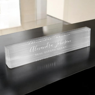 Silver Modern Business Elegant Professional Nameplate