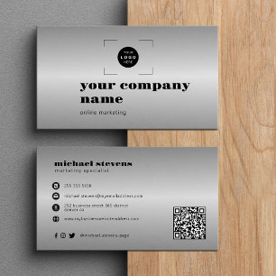 Silver modern custom logo QR code Business Card