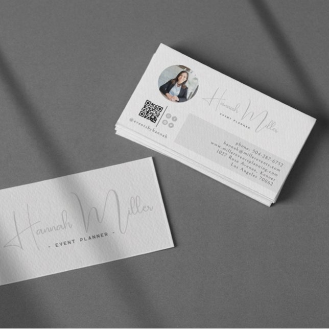 Silver | Modern Elegant Minimalist Photo QR Code Business Card (Creator Uploaded)