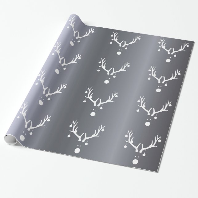 Silver modern funny abstract Christmas reindeer  Wrapping Paper (Unrolled)