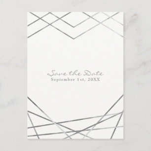 Silver Modern Geometric Lines Chic Save the Date Announcement Postcard