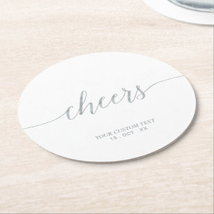 Silver Modern Lettering Cheers Party Event Round P Paper Coaster