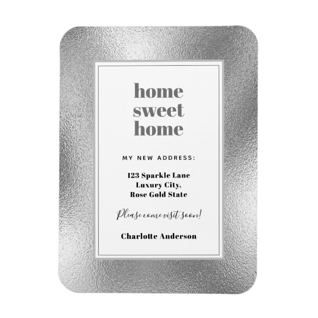 Silver modern minimalist home sweet home moving magnet (Vertical)