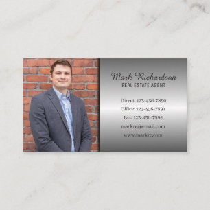Silver Modern Real Estate Agent Simple Photo Logo Business Card