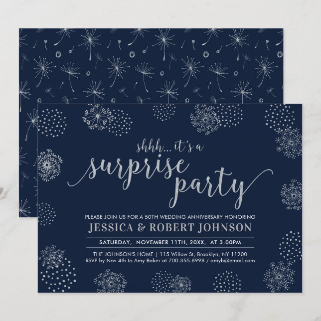 Silver | Modern Surprise 25th Wedding Anniversary Invitation (Front/Back)