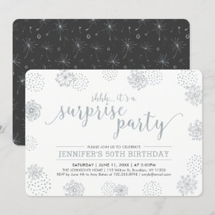 Silver   Modern Surprise 50th Birthday Party Invitation