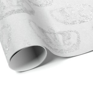 Silver Monochromatic Crown Princess Gray Glam Vip Wrapping Paper