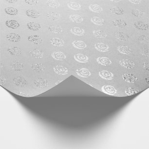 Silver Monochromatic Delicate Gray Floral Roses Wrapping Paper