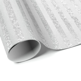 Silver Monochromatic Stripes Lines Gray Glam Vip Wrapping Paper
