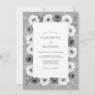 Silver Monochrome Botanical Wedding Invitation