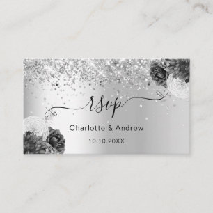 Silver monochrome wedding website RSVP QR code Enclosure Card