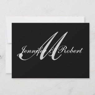 Silver Monogram Black Polka Dot Wedding Invitation