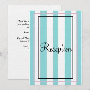 Silver Monogram Blue White Pink Stripes Reception Invitation
