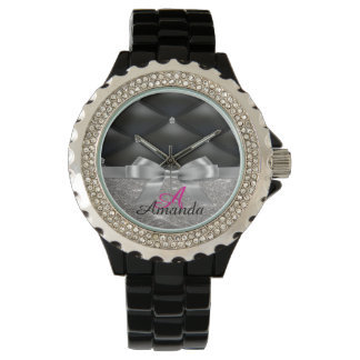 silver monogram glitter black  watch