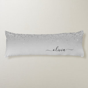 Silver Monogram Glitter Sparkle Girly Script Body Cushion