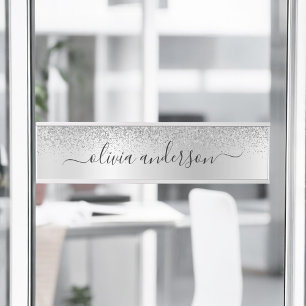 Silver Monogram Glitter Sparkle Girly Script Door Sign