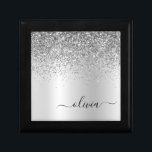 Silver Monogram Glitter Sparkle Girly Script Gift Box<br><div class="desc">Silver Faux Foil Metallic Sparkle Glitter Brushed Metal Monogram Name Jewellery Keepsake Box. This makes the perfect graduation,  birthday,  wedding,  bridal shower,  anniversary,  baby shower or bachelorette party gift for someone that loves glam luxury and chic styles.</div>