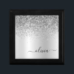 Silver Monogram Glitter Sparkle Girly Script Gift Box<br><div class="desc">Silver Faux Foil Metallic Sparkle Glitter Brushed Metal Monogram Name Jewellery Keepsake Box. This makes the perfect graduation,  birthday,  wedding,  bridal shower,  anniversary,  baby shower or bachelorette party gift for someone that loves glam luxury and chic styles.</div>