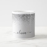 Silver Monogram Glitter Sparkle Girly Script Large Coffee Mug<br><div class="desc">Silver Faux Foil Metallic Sparkle Glitter Brushed Metal Monogram Name Espresso Coffee Cup or Mug. This makes the perfect sweet 16 birthday,  wedding,  bridal shower,  anniversary,  baby shower or bachelorette party gift for someone that loves glam luxury and chic styles.</div>