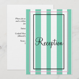 Silver Monogram Green White Stripes Reception Invitation
