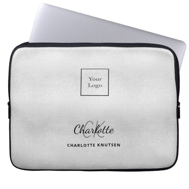 Silver monogram initails name business logo laptop sleeve (Front)