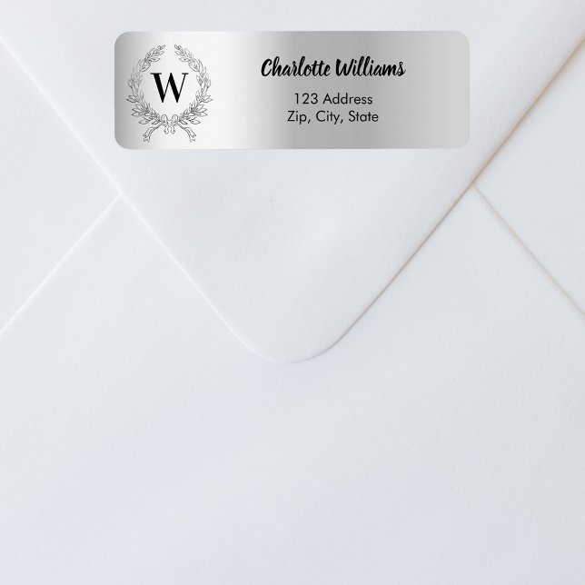 Silver monogram initial wreath return address (Creator Uploaded)