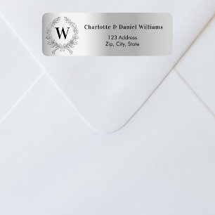 Silver monogram initial wreath return address