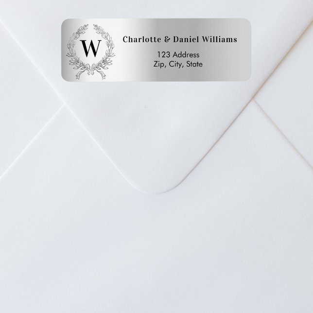 Silver monogram initial wreath return address (Creator Uploaded)