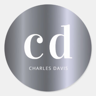 Silver monogram initials minimalist modern classic round sticker