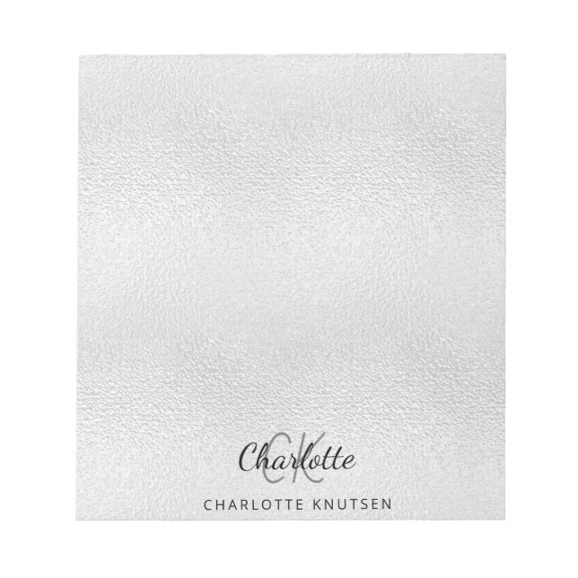 Silver monogram initials name metallic notepad (Front)