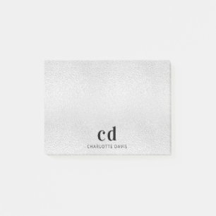 Silver monogram initials name post-it notes