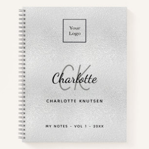 Silver monogram modern business logo notebook